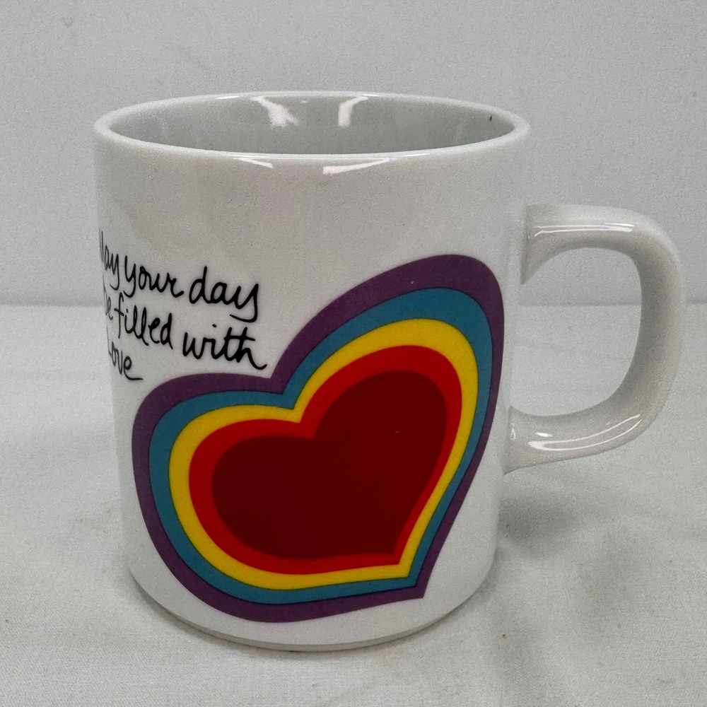 Vintage Avon 1983 The Love Mug Rainbow Heart Easter Coffee Cup White Ceramic